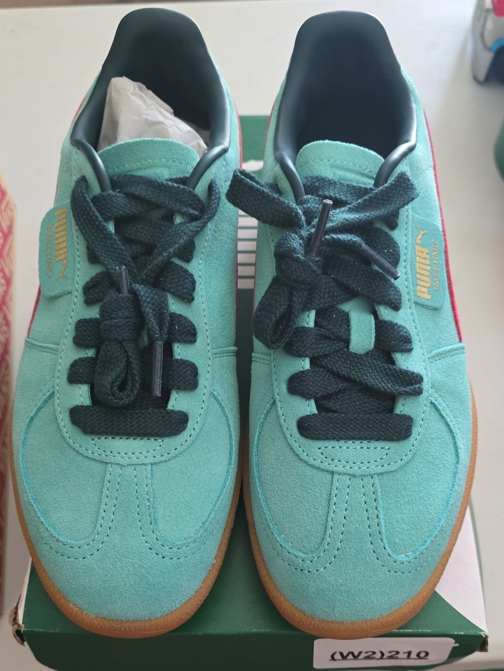 Puma Teal Suede Sneakers with Dark Laces and Gum Sole